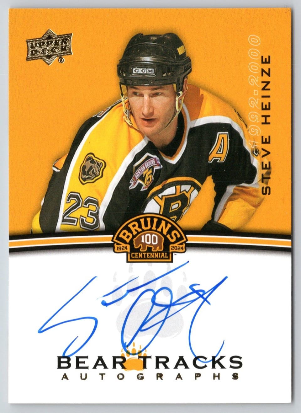 2023-24 Upper Deck Boston Bruins Centennial Bear Tracks Autographs Steve Heinze #BT-SH card