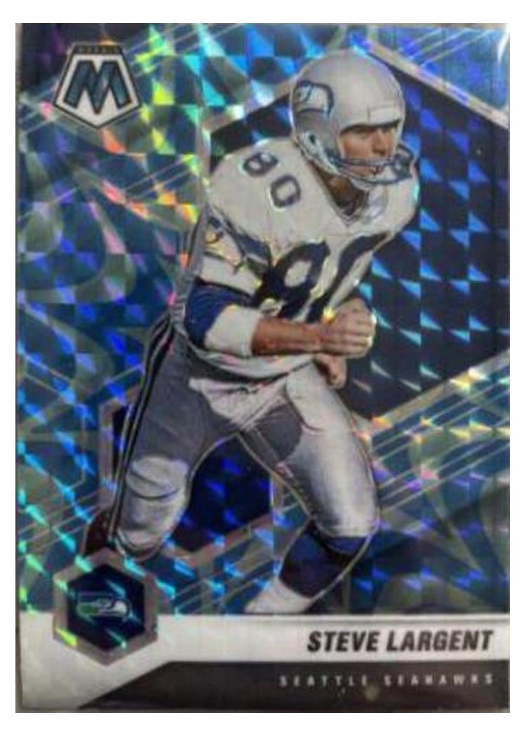 2021 Panini Mosaic Base Set Steve Largent Reactive Blue Mosaic #180 card