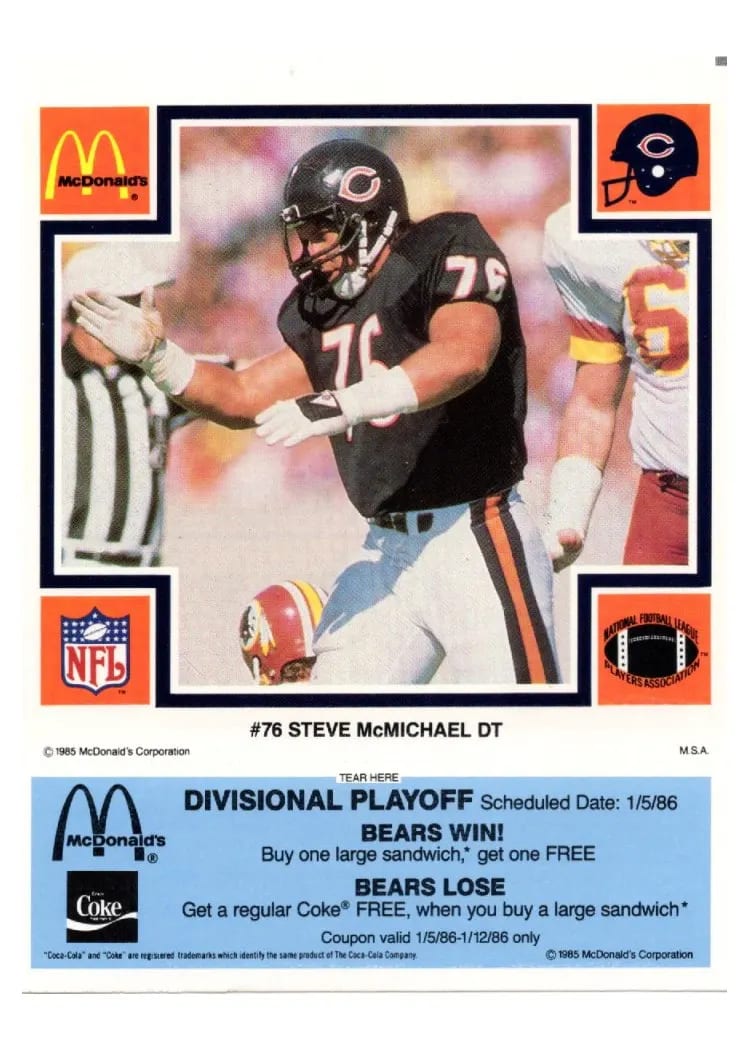 1985 McDonald's Bears Steve McMichael #76 card