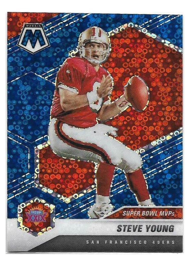 2021 Panini Mosaic Steve Young No Huddle Blue Mosaic #299 card