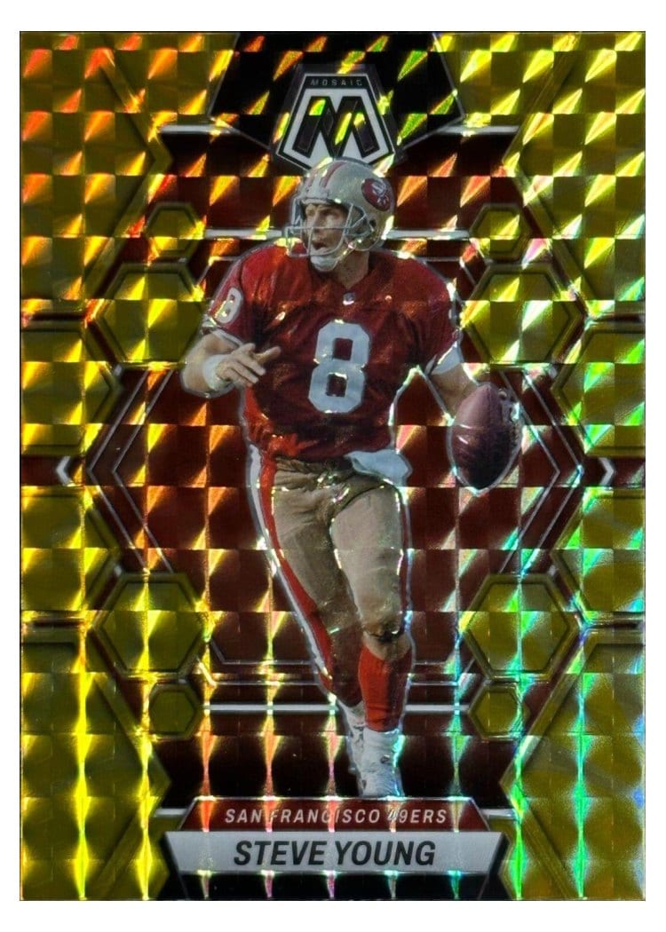 2023 Panini Mosaic Base Set Steve Young Reactive Yellow #218 card