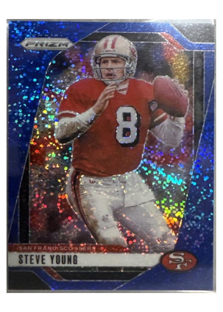 2024 Panini Prizm Base Set Steve Young Blue Sparkle #256 card