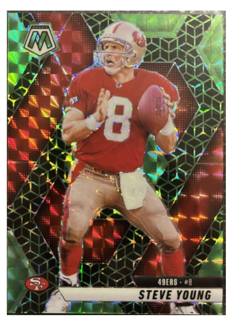 2025 Panini Mosaic Base Set Steve Young Green Sparkle #10 card
