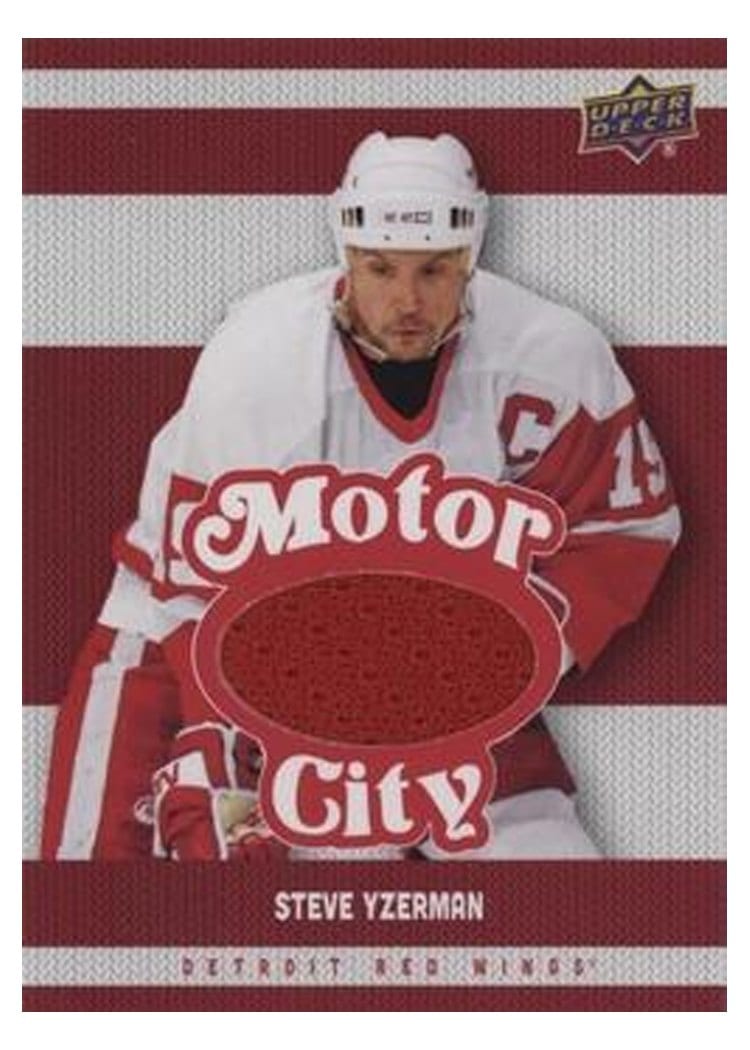 2025-26 Upper Deck Detroit Red Wings Centennial Motor City Materials Steve Yzerman #MCM-SY card