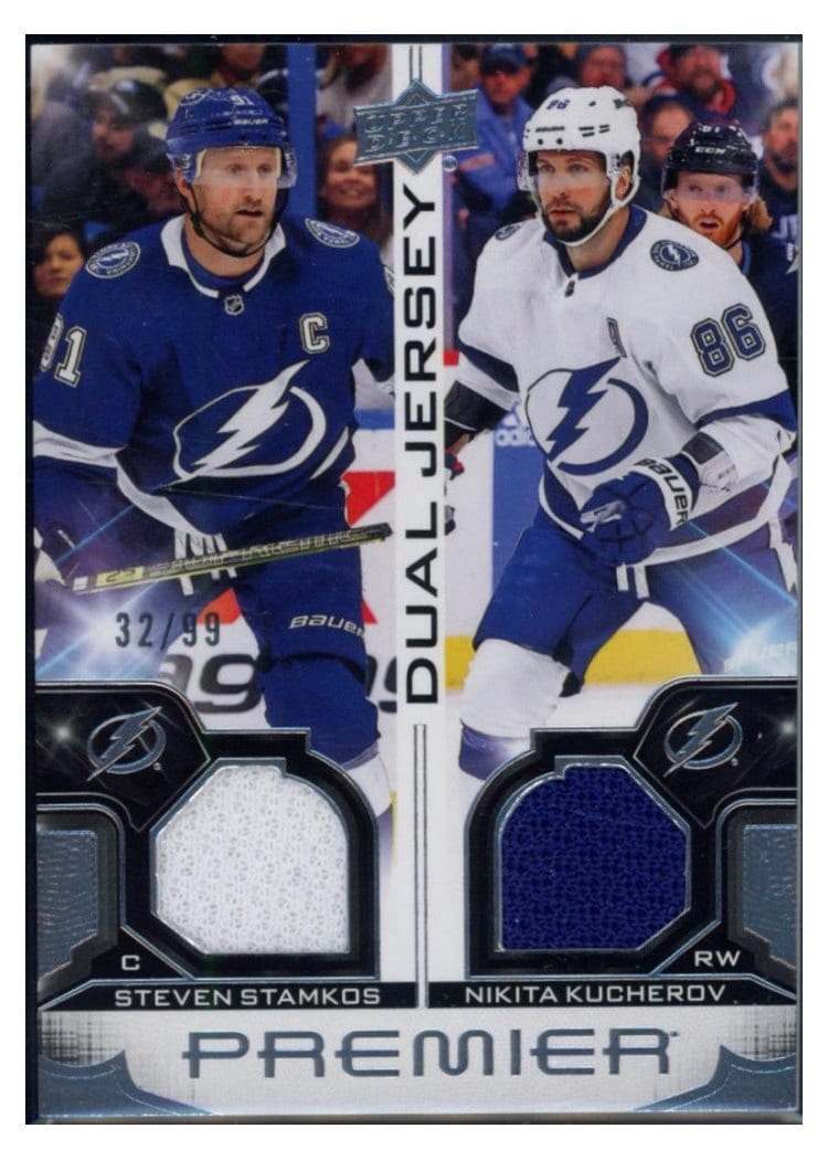 2022-23 Upper Deck Premier Premier Dual Jersey Steven Stamkos/Nikita Kucherov #PD-SSNK card