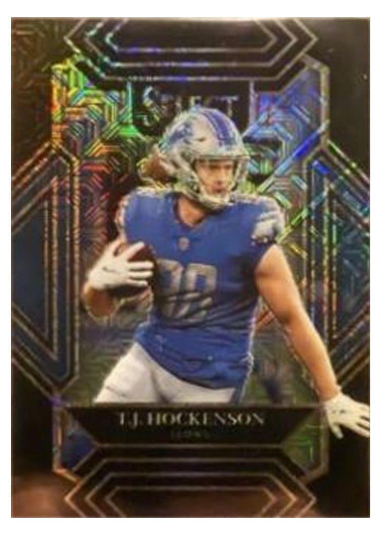 2021 Panini Select Base Set T.J. Hockenson Green and Black Snakeskin #213 card