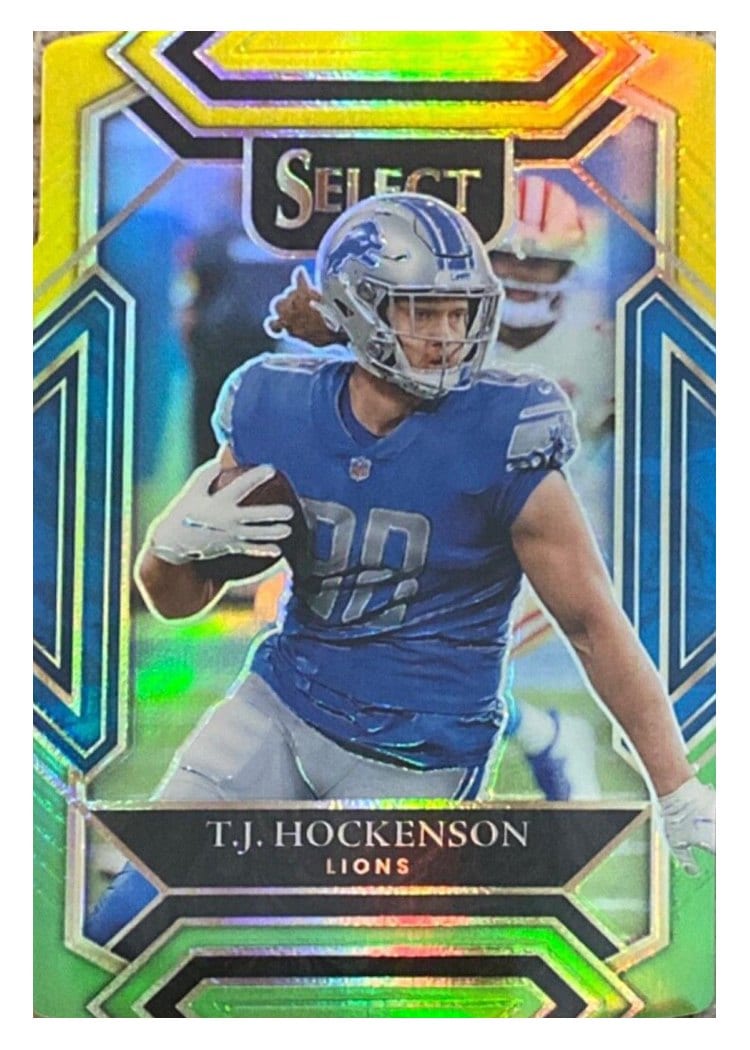 2021 Panini Select Base Set T.J. Hockenson Green and Yellow Die Cut #213 card