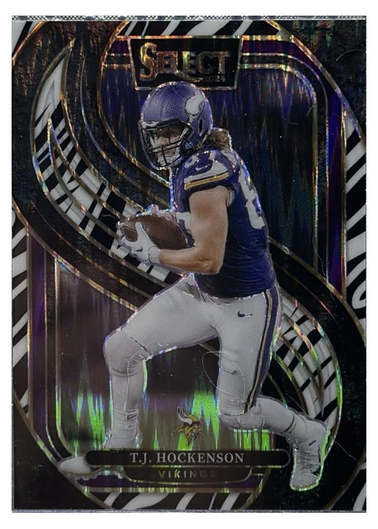 2024 Panini Select Base Set T.J. Hockenson Zebra Prizm Shock #194 card