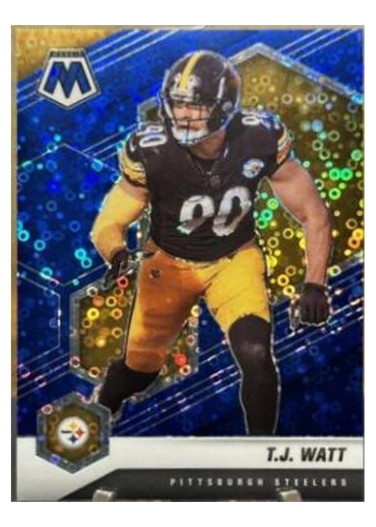 2021 Panini Mosaic Base Set T.J. Watt No Huddle Blue Mosaic #172 card