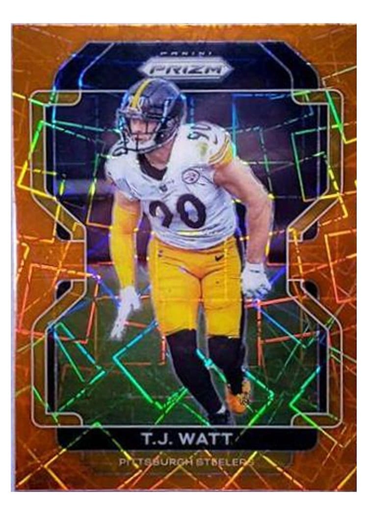 2021 Panini Prizm Base Set T.J. Watt Orange Lazer Prizm #255 card