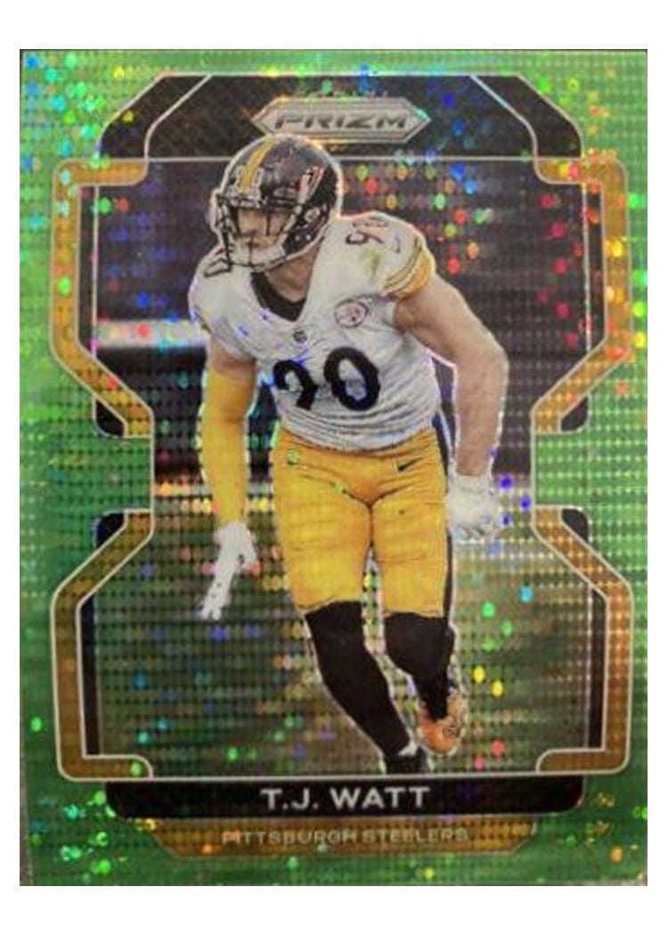 2021 Panini Prizm Base Set T.J. Watt Neon Green Pulsar Prizm #255 card