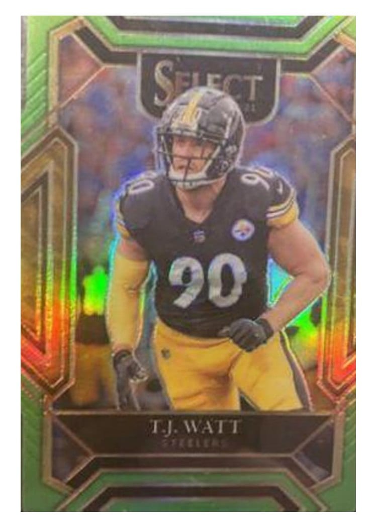 2021 Panini Select Base Set T.J. Watt Neon Green Die Cut #229 card