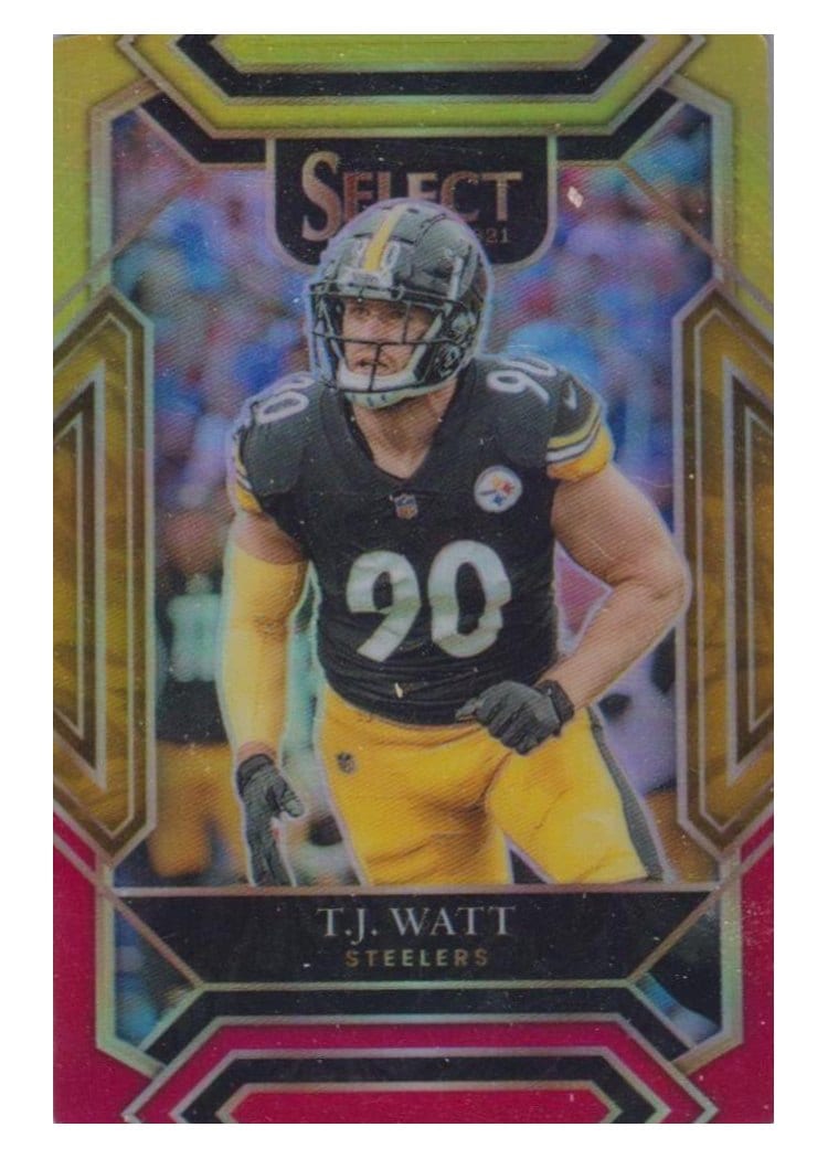 2021 Panini Select Base Set T.J. Watt Red and Yellow Die Cut #229 card