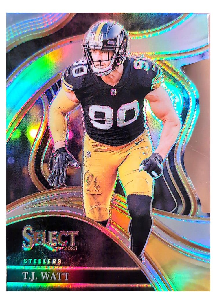 2023 Panini Select Base Set T.J. Watt Black Gold Prizm Die-Cut #217 card