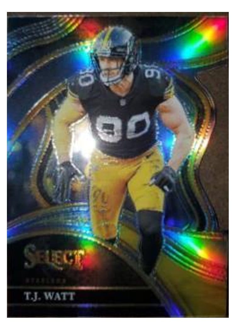 2023 Panini Select Base Set T.J. Watt Green Yellow Prizm Die-Cut #217 card