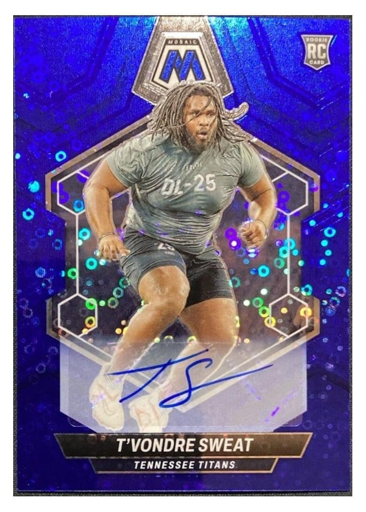 2024 Panini Mosaic Base Set T'Vondre Sweat Autograph No Huddle Blue #338 card