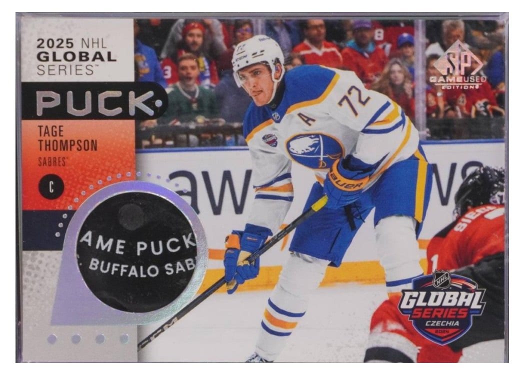 2025-26 SP Game Used 2024 Global Series Devils vs. Sabres Puck Relics Tage Thompson #GSP-TT card