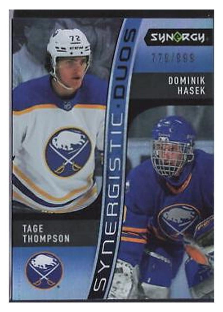 2023-24 Upper Deck Synergy Synergistic Duos Tage Thompson/Dylan Cozens #SD-4** card