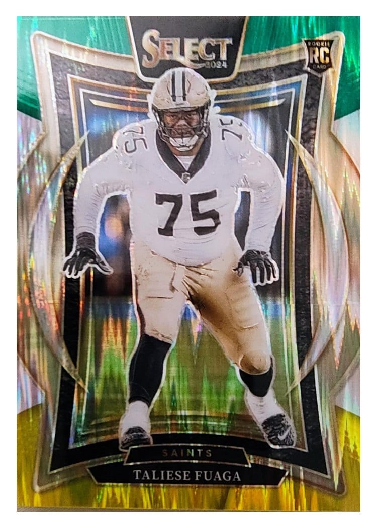 2024 Panini Select Base Set Taliese Fuaga Green Yellow Prizm Shock #56 card