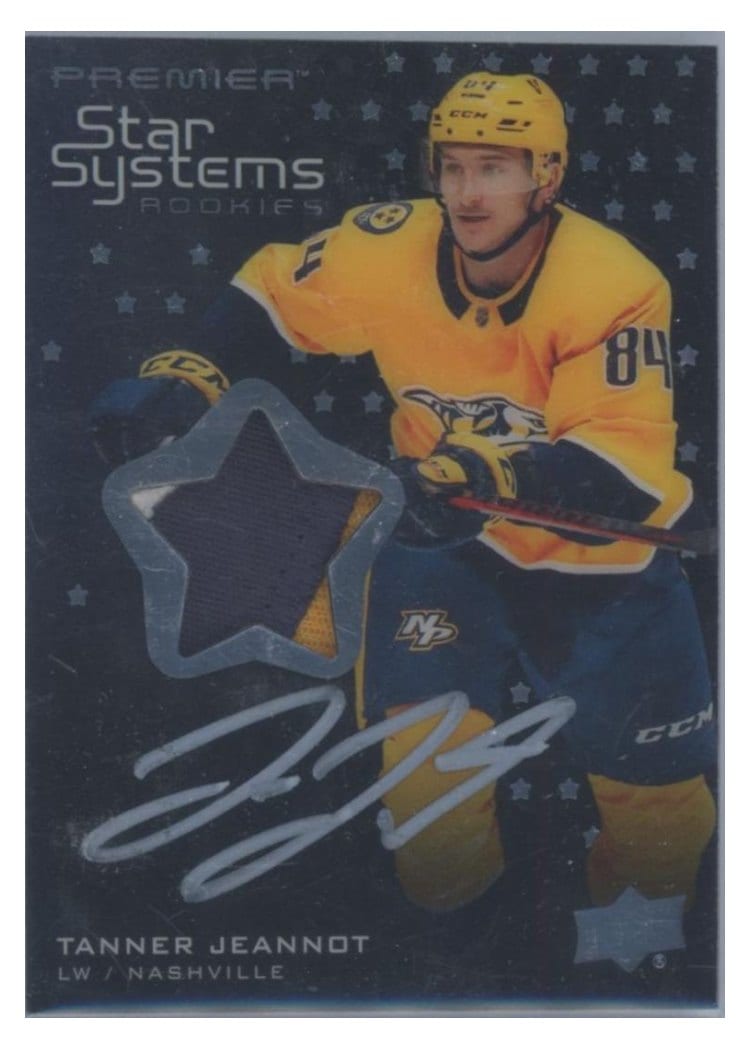 2021-22 Upper Deck Premier Star Systems Rookies Autograph Patch Tanner Jeannot #SSR-TJ card
