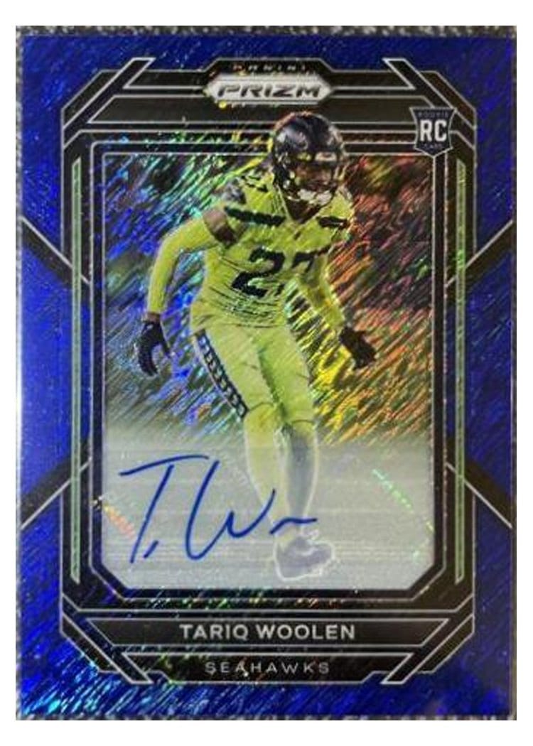 2022 Panini Prizm Base Set Tariq Woolen Autograph Blue Shimmer #349 card