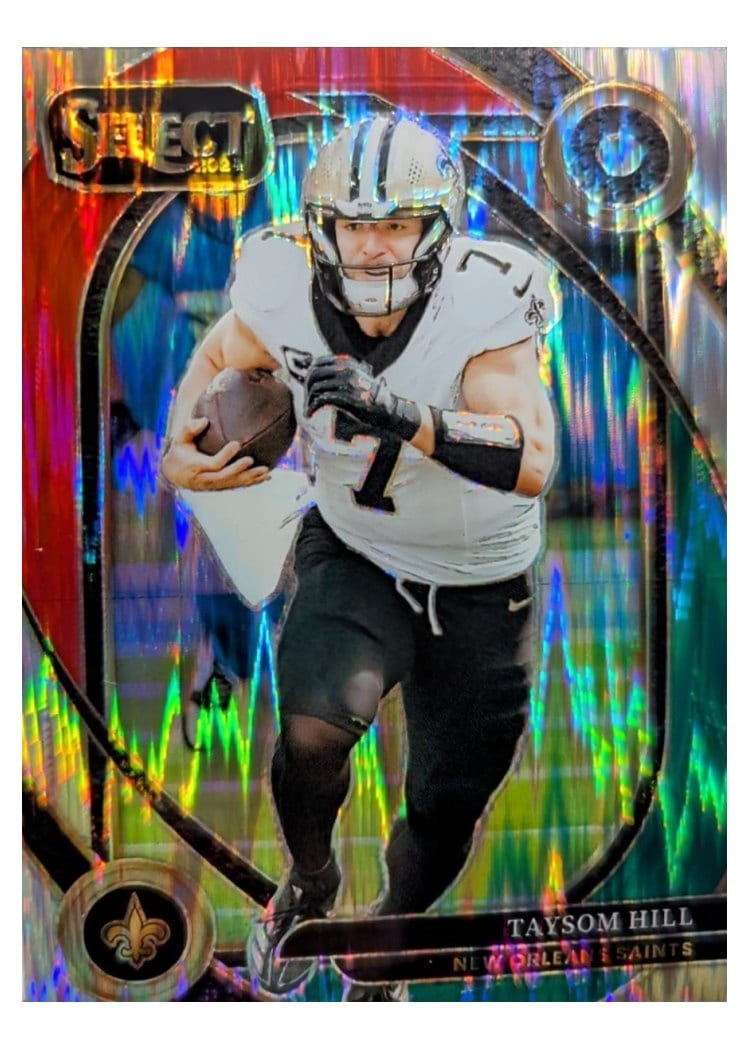 2024 Panini Select Base Set Taysom Hill Green Red Prizm Shock #295 card