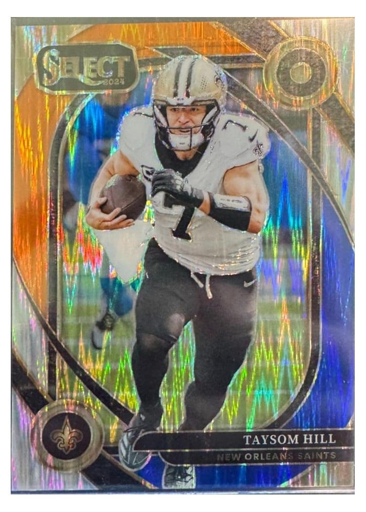 2024 Panini Select Base Set Taysom Hill Blue Orange Prizm Shock #295 card