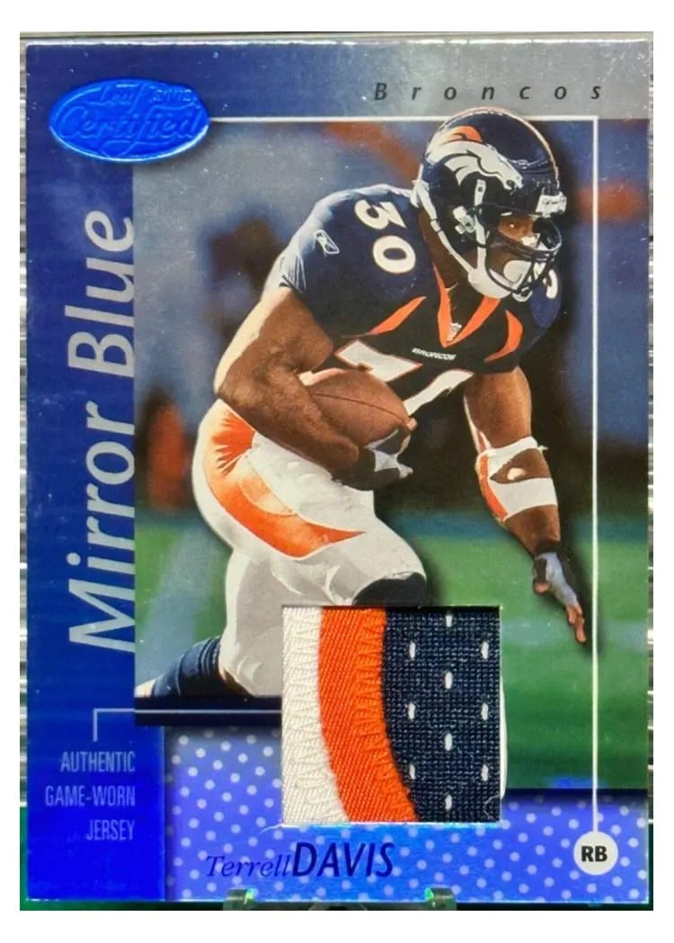 2002 Leaf Certified Terrell Davis Mirror Blue Jersey #26 card