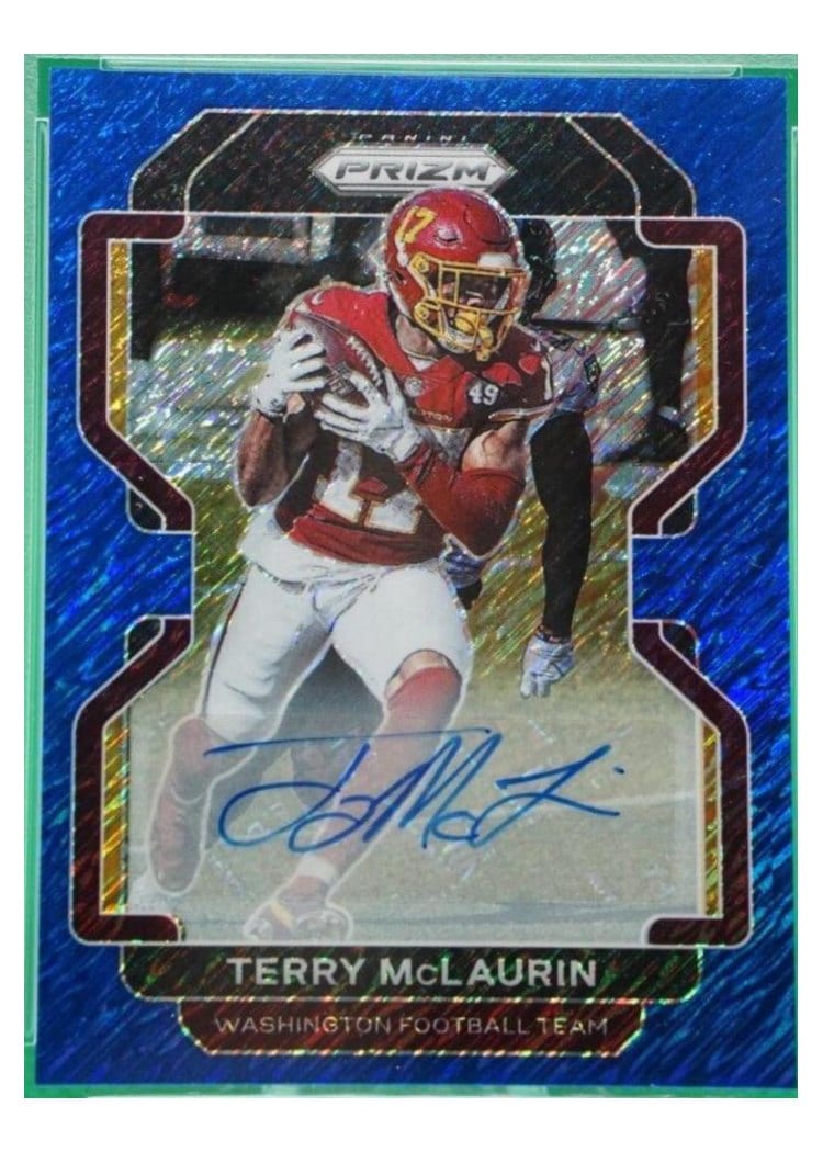 2021 Panini Prizm Base Set Terry McLaurin Autographs Blue Shimmer #208 card