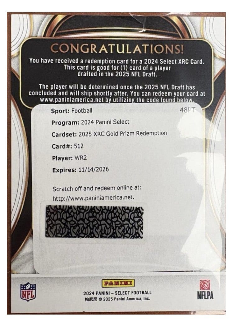 2024 Panini Select 2025 XRC Prizm Redemption Tetairoa McMillan #512 card