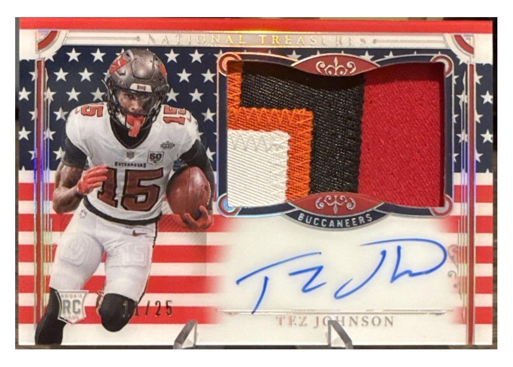 2025 Panini National Treasures Rookie Patch Autographs Tez Johnson #196 card