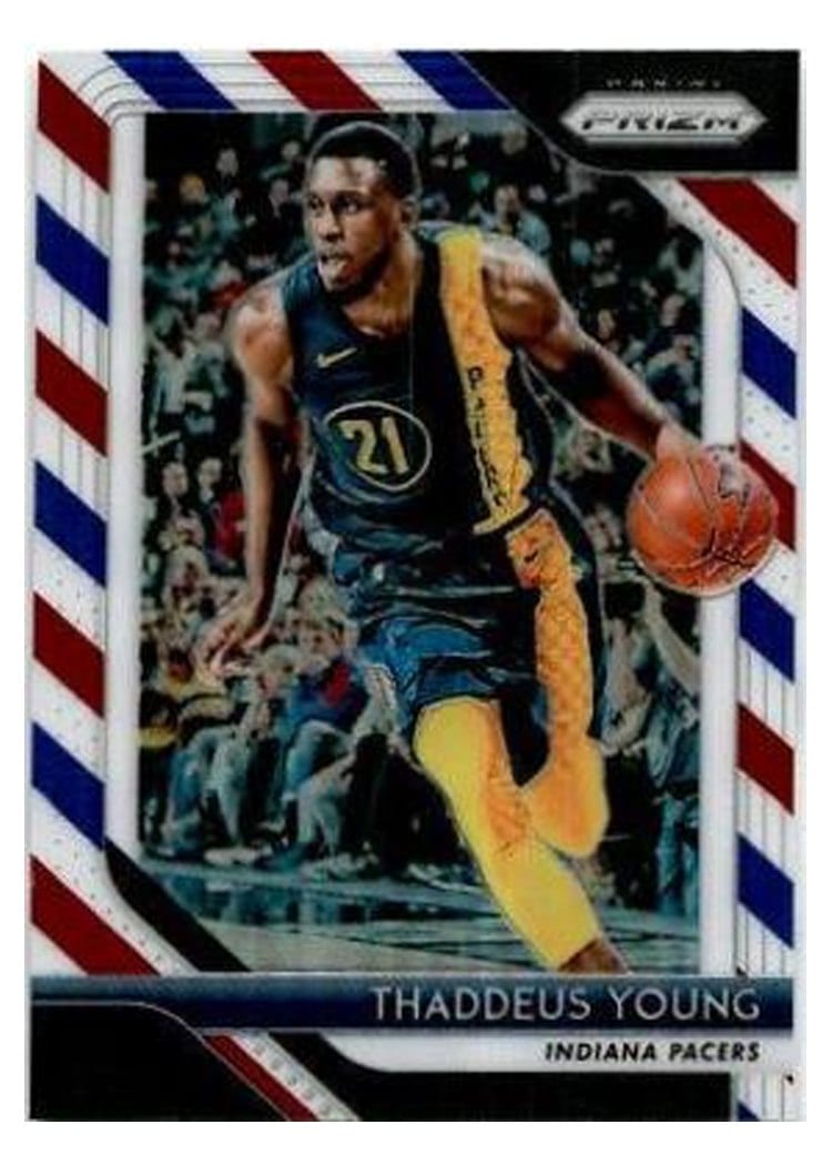 2018-19 Panini Prizm Base Set Thaddeus Young Red, White, and Blue Prizm #154 card
