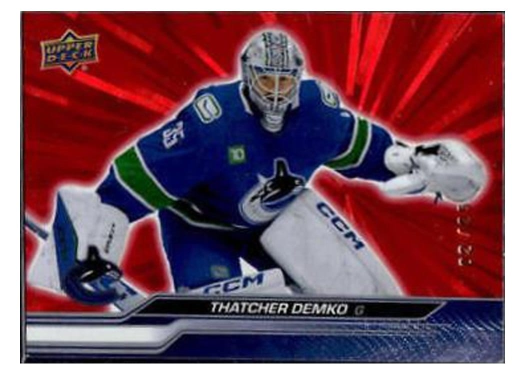 2023-24 Upper Deck Base Set Thatcher Demko Outburst Red #428 card