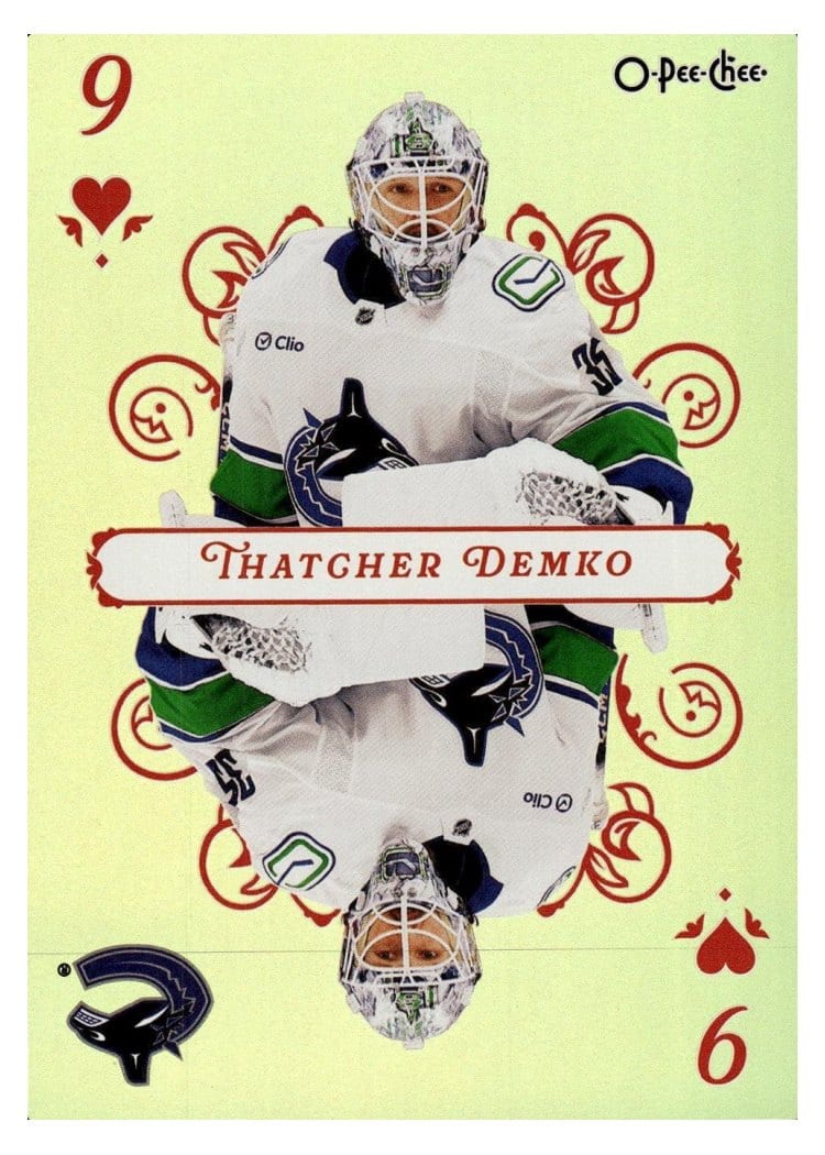 2025-26 O-Pee-Chee Playing Cards Thatcher Demko #9-HEARTS card