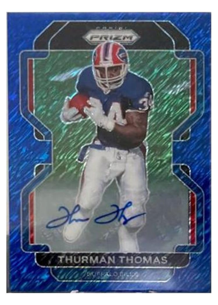 2021 Panini Prizm Base Set Thurman Thomas Autographs Blue Shimmer #123 card