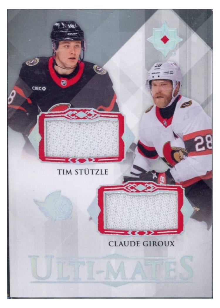 2023-24 Upper Deck Ultimate Collection Ulti-Mates Dual Jersey Tim Stutzle/Claude Giroux #UTM-GS card