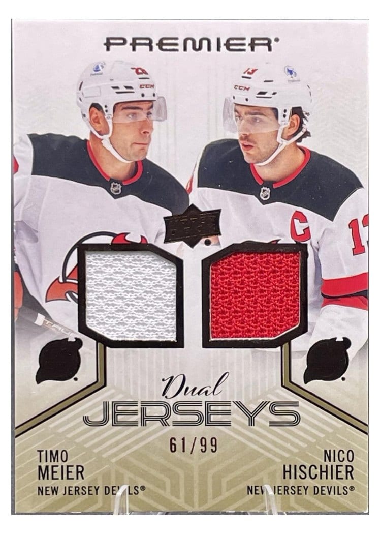 2024-25 Upper Deck Premier Premier Dual Jersey Timo Meier/Nico Hischier #PD-MH card