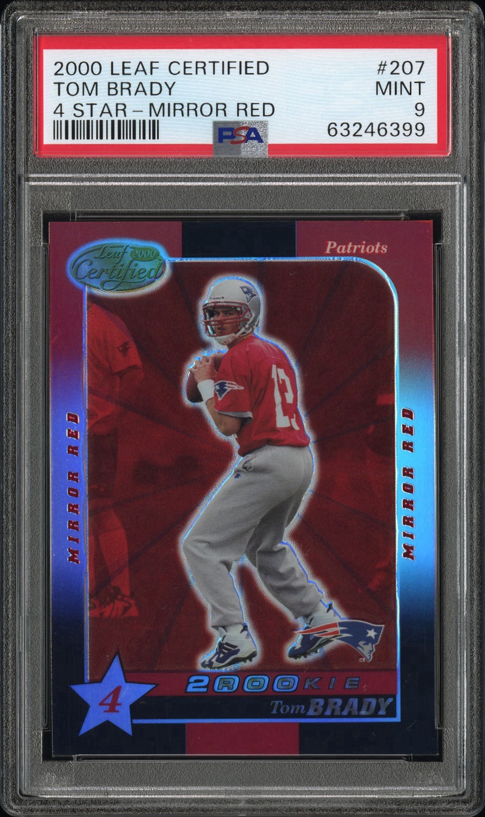 2000 Leaf Certified Tom Brady 4 Star Mirror Red #207 card
