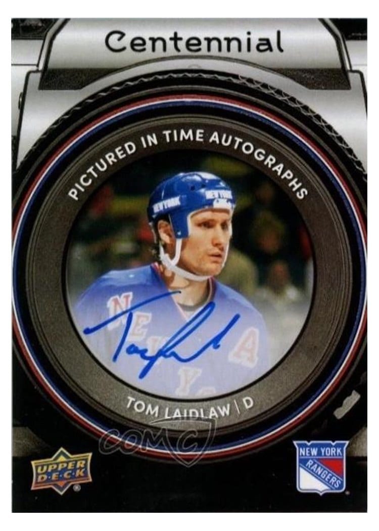 2025-26 Upper Deck New York Rangers Centennial Pictured In Time Autographs Tom Laidlaw #PIT-TL card