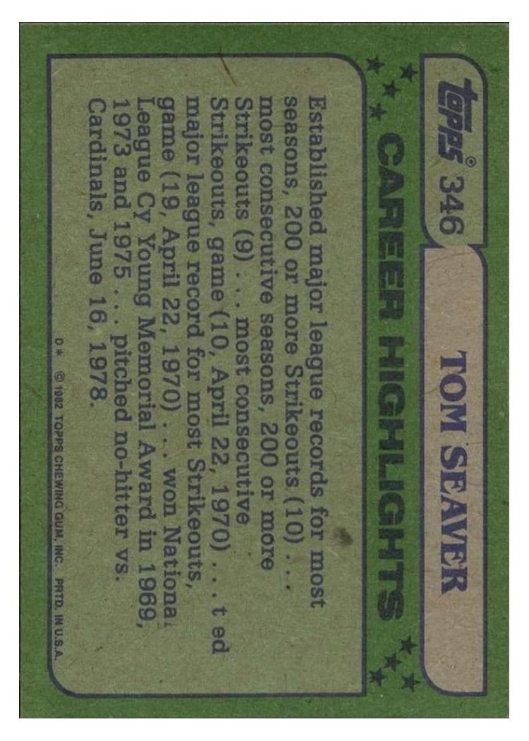 1982 Topps Tom Seaver #346 card