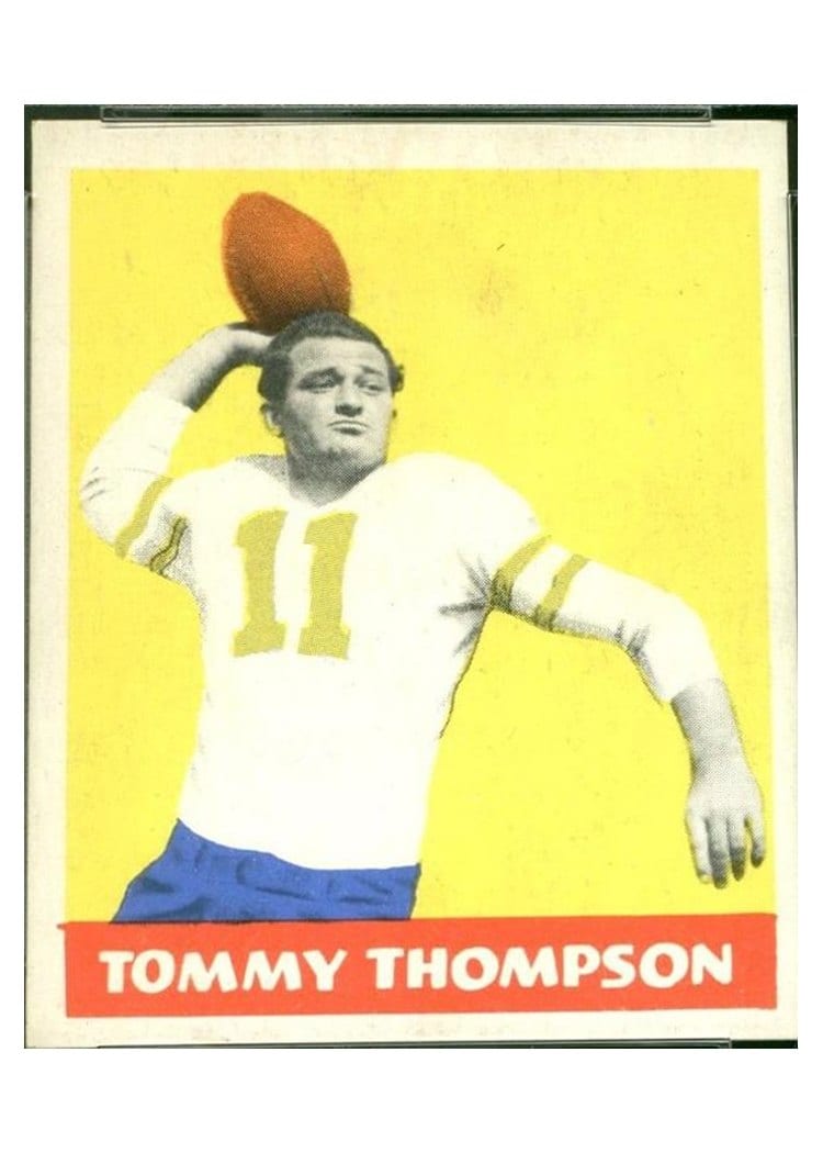 1948 Leaf Tommy Thompson Green Jersey Numbers #9 card
