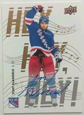 2025-26 Upper Deck New York Rangers Centennial Broadway Blue Signatures Inscriptions Tony DeAngelo "Tony D" #BBS-TD card