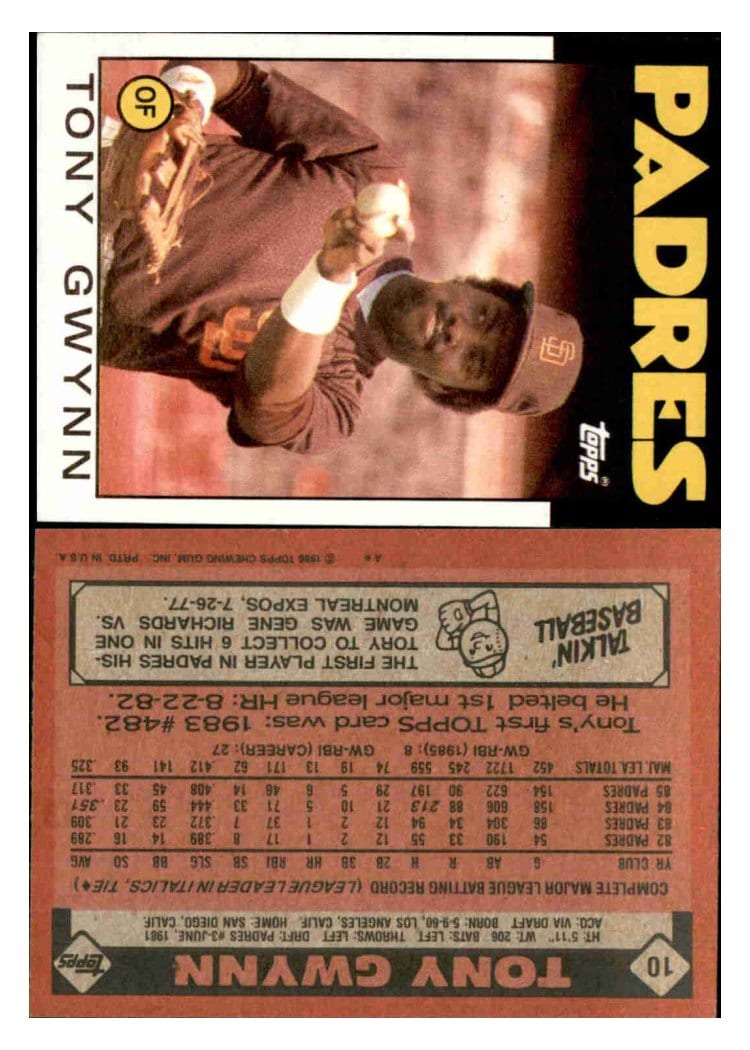 1986 Topps Base Set Tony Gwynn #10 card