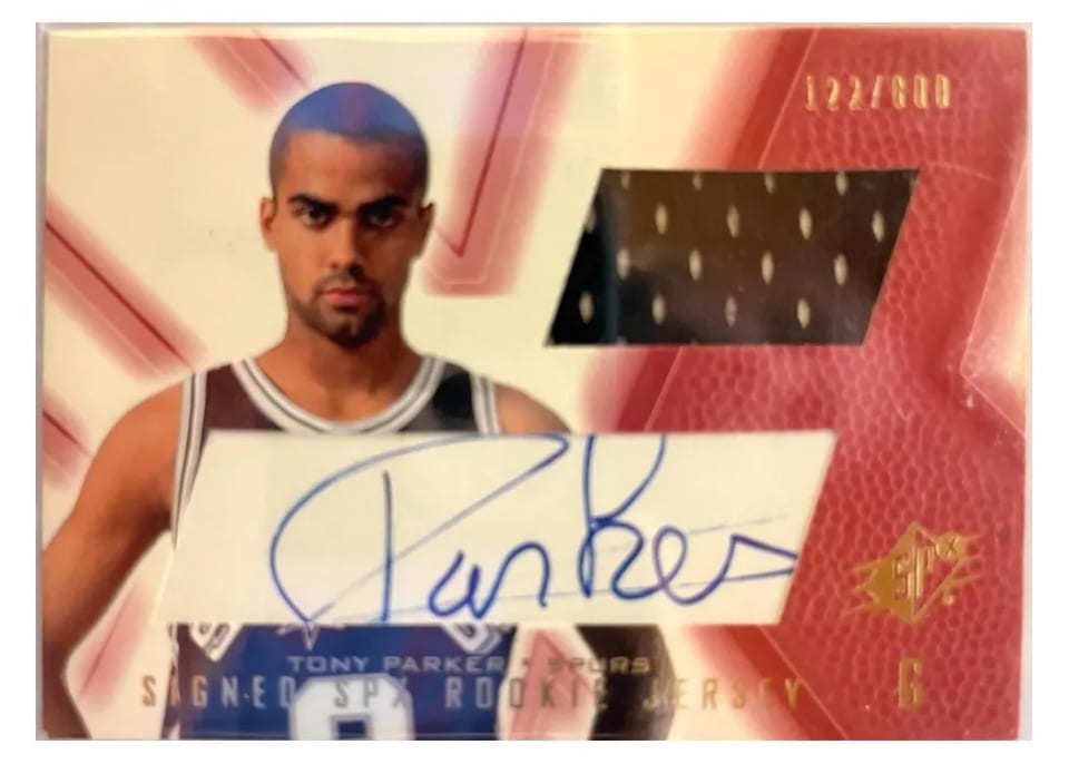 2001 Spx Tony Parker Signed Jersey Blue #91 card