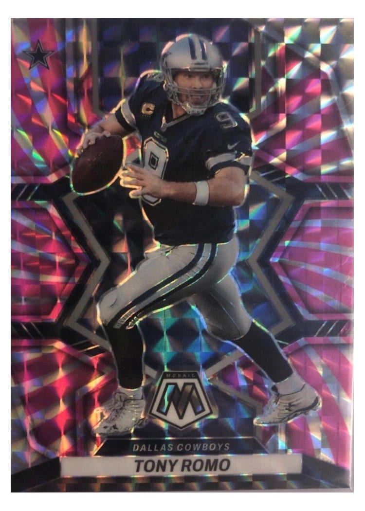2022 Panini Mosaic Base Set Tony Romo Pink Swirl #221 card