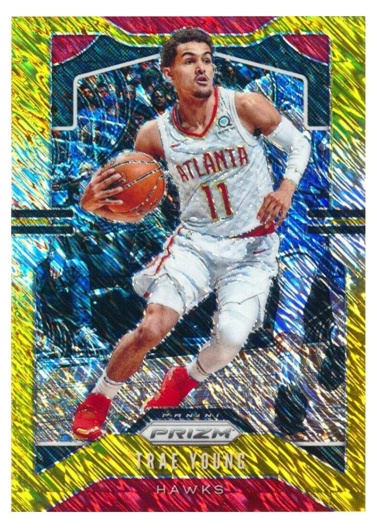 2019-20 Panini Prizm Base Set Trae Young Gold Shimmer Prizm #31 card
