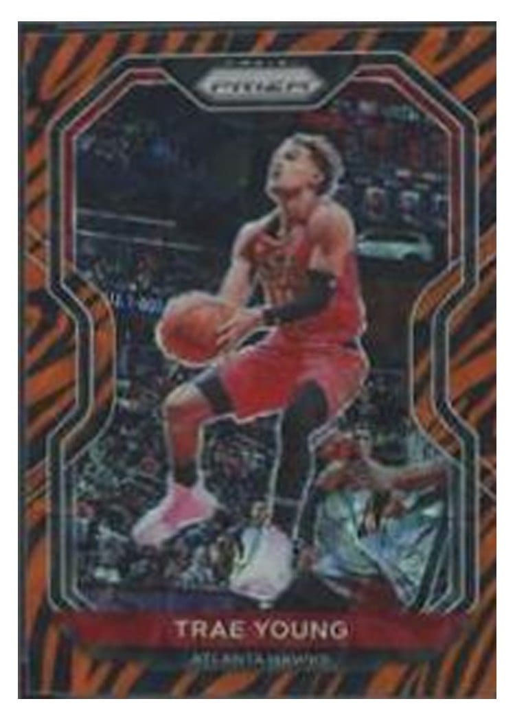2020-21 Panini Prizm Base Set Trae Young Choice Tiger Stripe Prizm #64 card