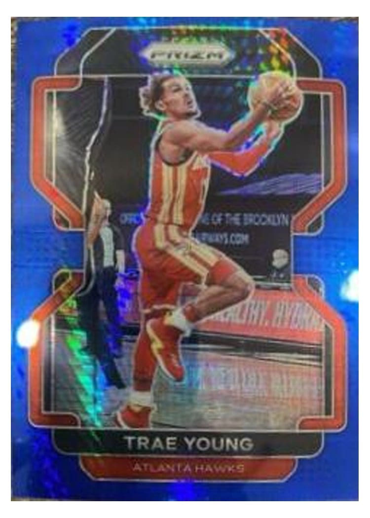 2021-22 Panini Prizm Base Set Trae Young Blue Hyper Prizm #26 card