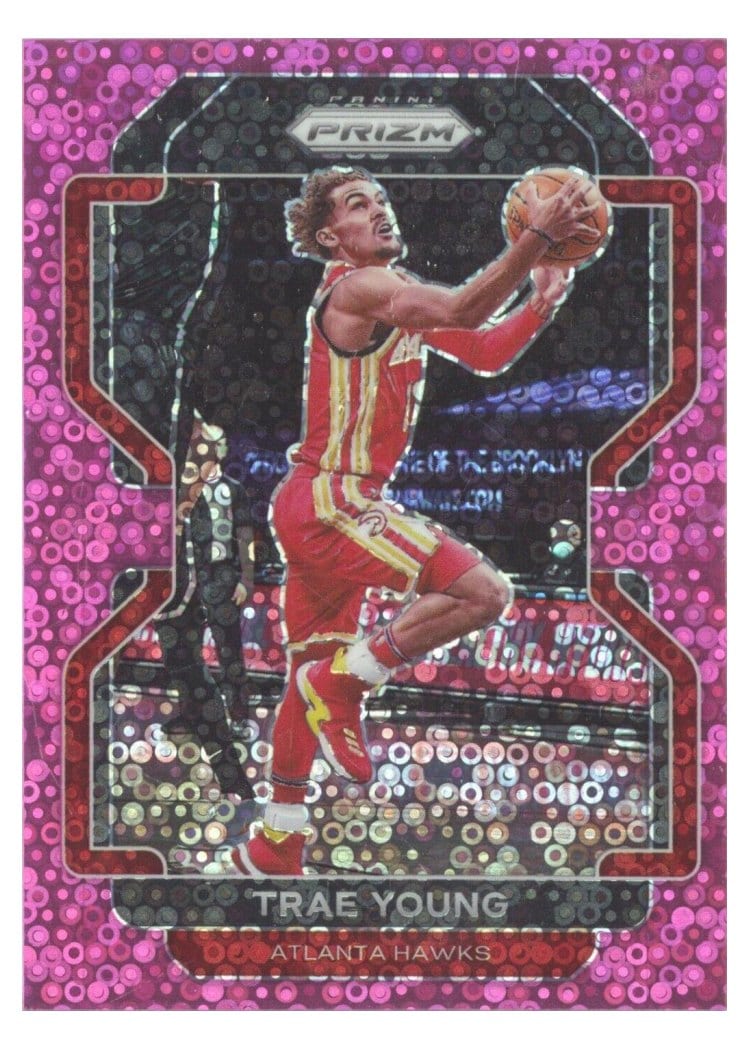 2021-22 Panini Prizm Base Set Trae Young Fast Break Pink Prizm #26 card