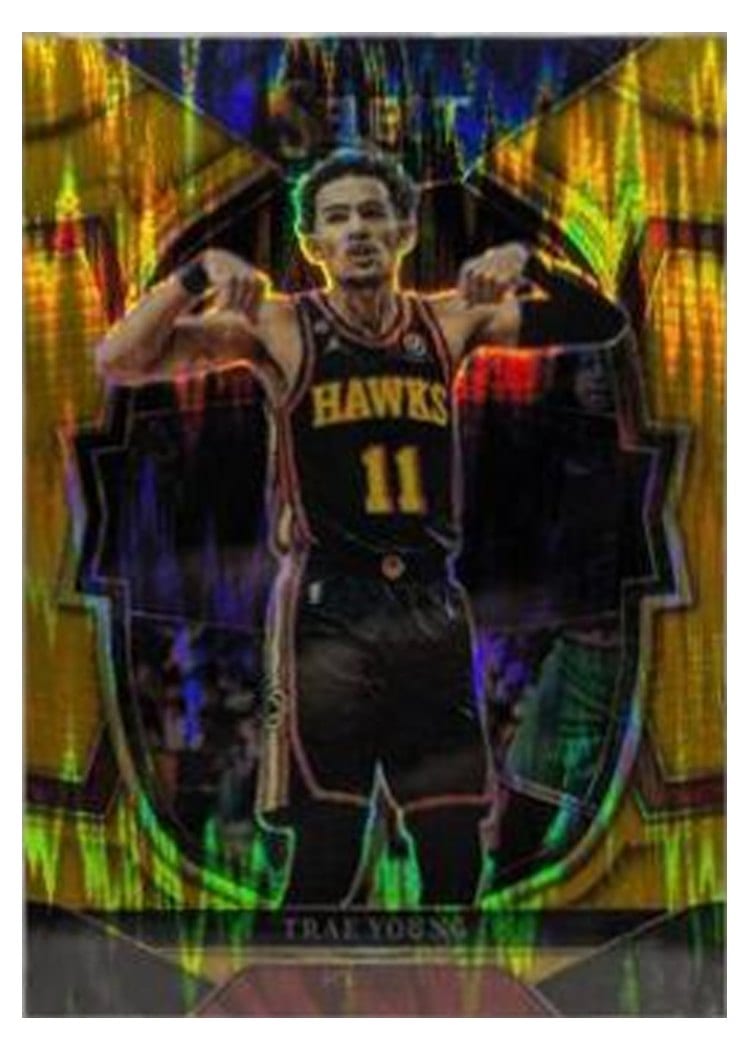 2022-23 Panini Select Base Set Trae Young Gold Flash Prizm #66 card
